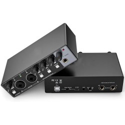Interface audio USB Interface audio pour studio, multimédia, podcast portable Carte son externe, avec préamplificateur, 48V Phantom Power, connecteur USB-C