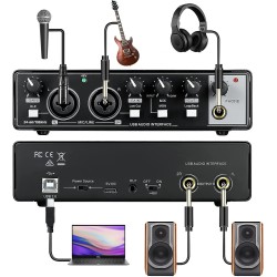 Interface audio USB Interface audio pour studio, multimédia, podcast portable Carte son externe, avec préamplificateur, 48V Phantom Power, connecteur USB-C Interface audio USB Interface audio pour studio, multimédia, podcast portable Carte son externe, avec préamplificateur, 48V Phantom Power, connecteur USB-C